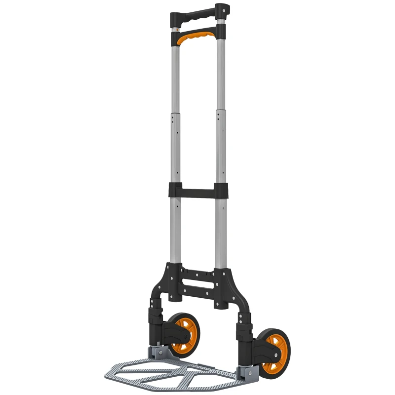 HOMCOM Folding Sack Truck, 70kg Lightweight Hand Truck with Wheels, Foldable Trolley Cart with Telescoping Handle for Warehouse, Office, Luggage, Silver Tone