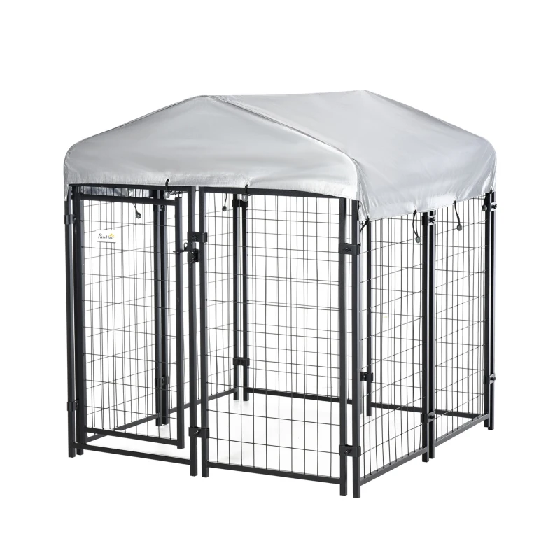 PawHut Chenil extérieur avec toit enclos extérieur pour chien conception verrouillable cadre en métal 120 x 120 x 138cm noir