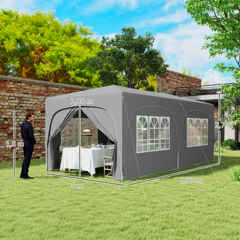 Outsunny Tonnelle pliante 3 x 6m Pop Up, UPF50+ Hauteur ajustable, avec sac de transport et sacs de sable, Gris clair