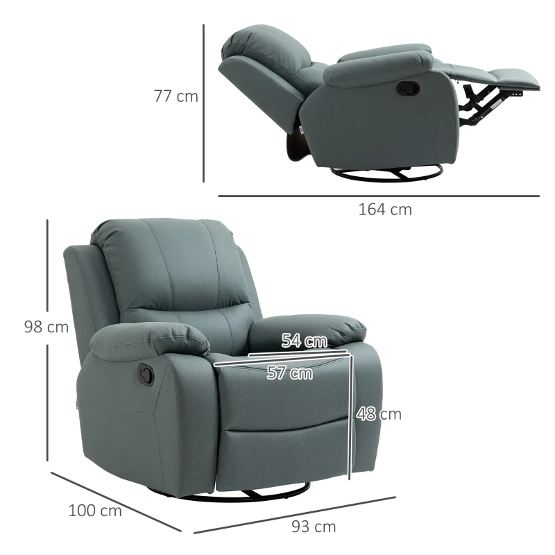 HOMCOM fauteuil met kantelverstelling tot 135°, 360 graden draaibaar, 93 cm x 100 cm x 98 cm, stalen frame, groen