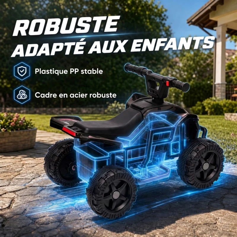 AIYAPLAY Quad Électrique Enfants 6 V, Voiture Électrique Enfants, Batterie au Lithium, Vitesse Max. 2 Km/H, 18 à 48 Mois, Noir