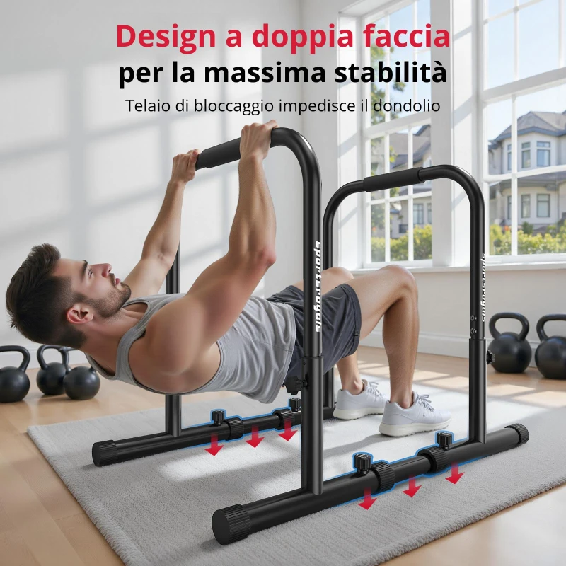 Barre per dip, regolabili in altezza, smontabili e portatili, 100x58x96 cm, Nero