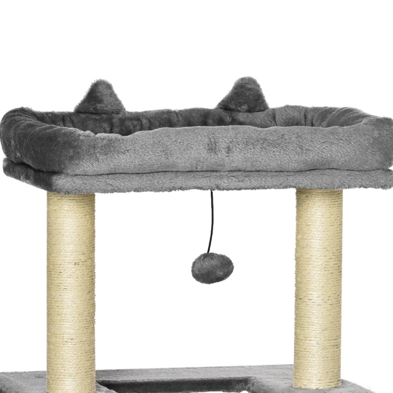 PawHut krabpaal 100 cm met hangmat speelboom kattengrot platforms klimboom kattenkrabpaal activiteit krabpaal pluche sisal grijs(m-10)