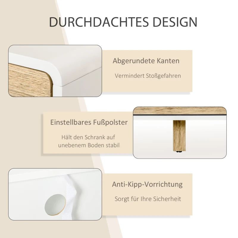 HOMCOM Tv-meubel tv-lowboard met push-in design lade MDF wit + naturel