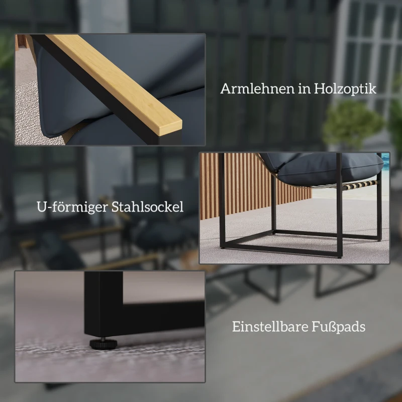 Outsunny 4-delig tuinmeubelset, outdoor meubelset, 2 fauteuils, 2-zitsbank, 1 tafel, gestoffeerd, staal, polyester, grijs