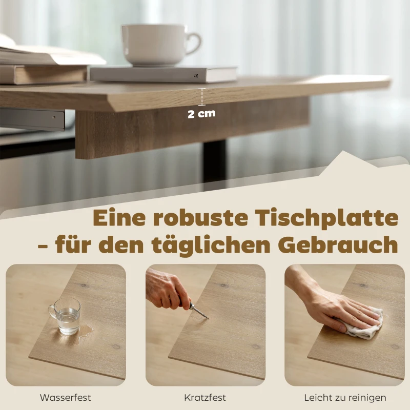 HOMCOM Uitschuifbare eettafel voor 6-8 personen, 140-180 cm, rechthoekige keukentafel met stalen onderstel, naturel hout+zwart