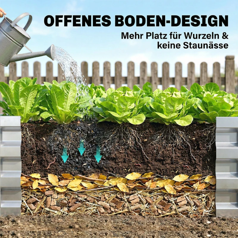 Outsunny Verhoogd Tuinbed Plantenbak, Weerbestendig, Open Bodem, Verzinkt Staal, 120 cm x 60 cm x 30,5 cm, Zilver
