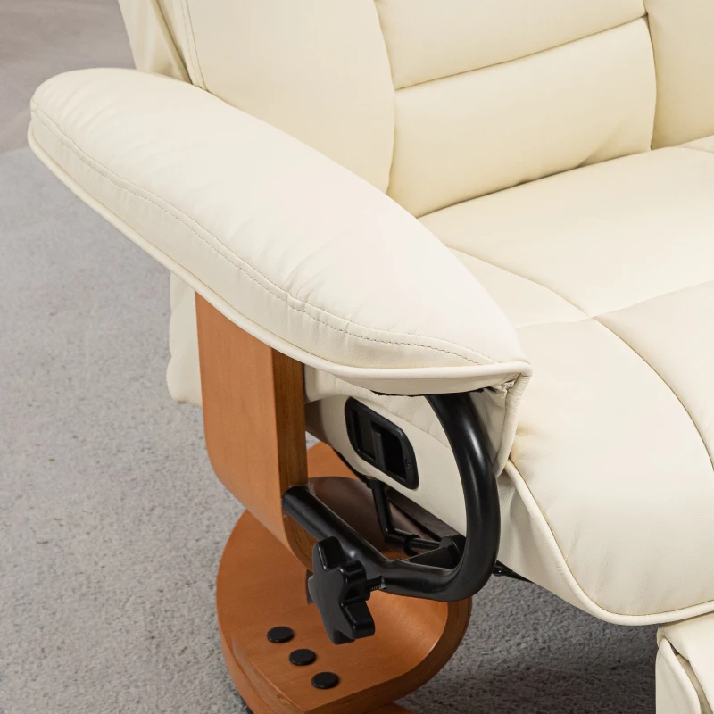 HOMCOM Relaxstoel met Ligfunctie, Draaibaar, tot 150 kg, Kunstleerbekleding, Stalen Frame, Crèmewit(m-10)