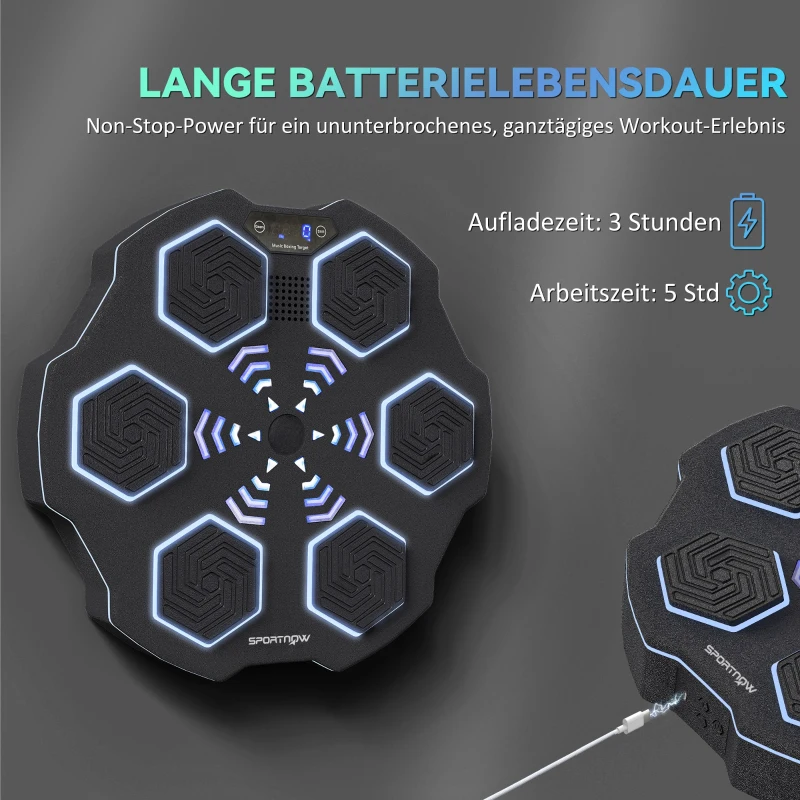 SPORTNOW Muziekboksmachine, Bluetooth boksapparaat, Wandmontage, 9 snelheden en modi, LED-lichten, Zwart