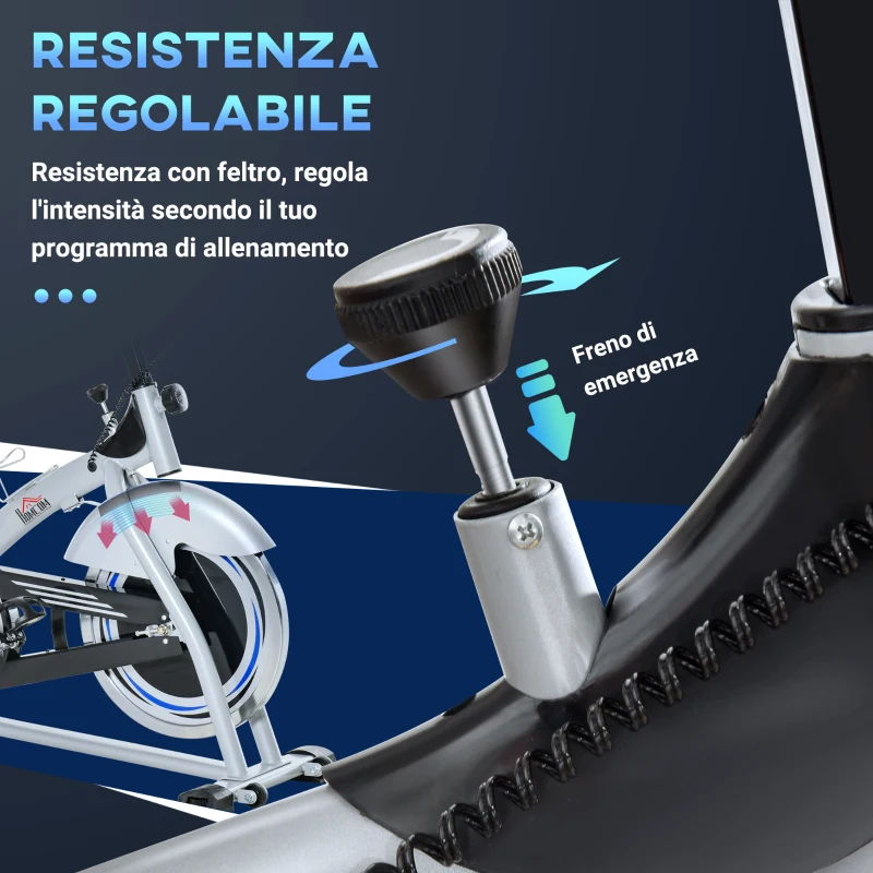 HOMCOM Cyclette da Casa con Resistenza Magnetica, Fitness Cyclette da Camera Professionale con Manubrio e Sella Regolabile, Monitor LCD e Volano 15kg, Supporto Fino a 180kg, Argento Nero