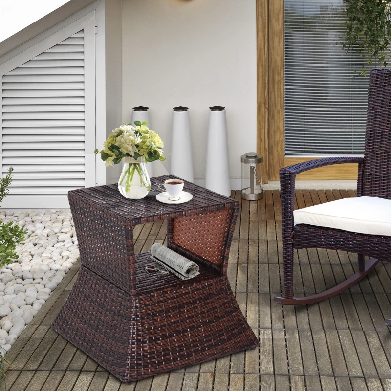Outsunny Pied de parasol table basse 2 en 1 étagère inférieure intégrée résine tressée imitation rotin PE dim. 54L x 54l x 55H cm marron
