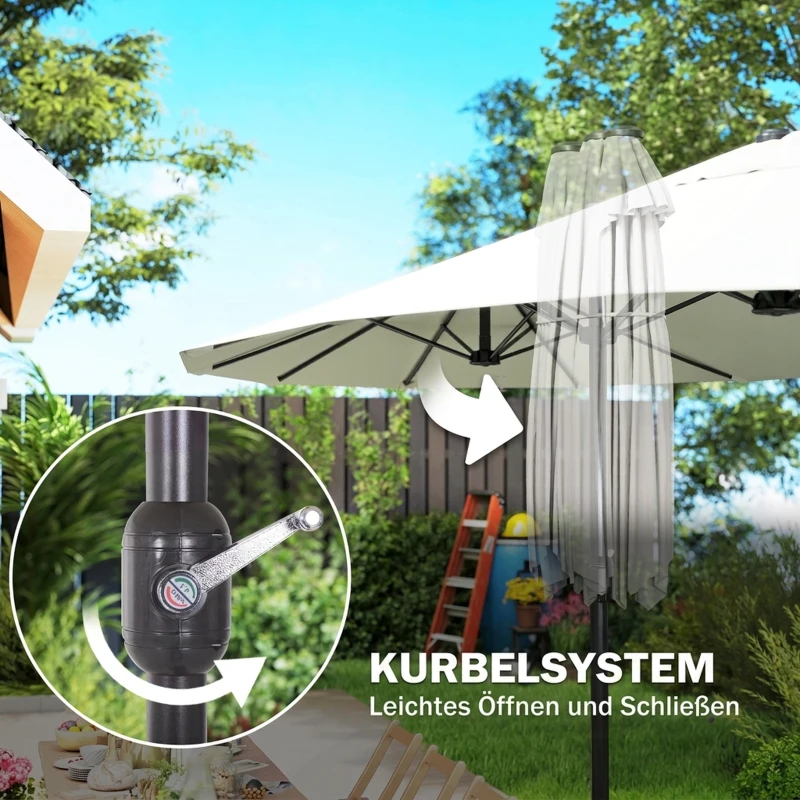 Outsunny dubbele parasol XXL Staal Polyester voor strand en tuin, ideaal voor gezin, Beige(m-7)