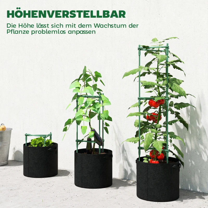 Outsunny Hoogbed met rankrek 83,7 liter zakken 3-delige set driehoekige plantenbak tomatensteun 35 x 35 x 120 cm