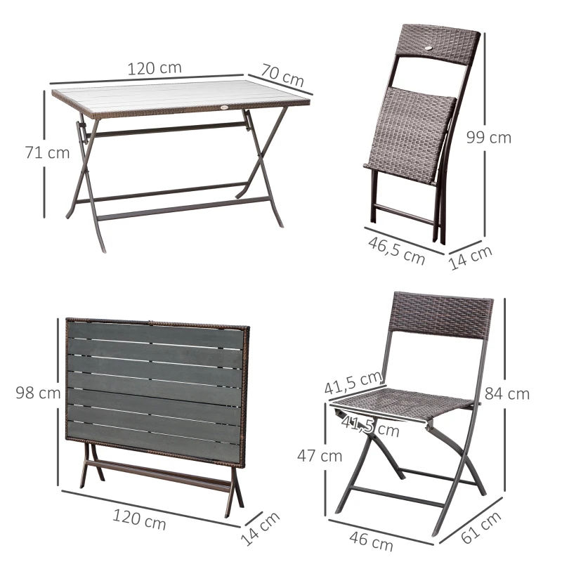 Outsunny Conjunto de Jardín Incluye Mesa 120x70x71 cm y 6 Sillas Plegables de Ratán Sintético para Exterior 61x46x84 cm Marrón