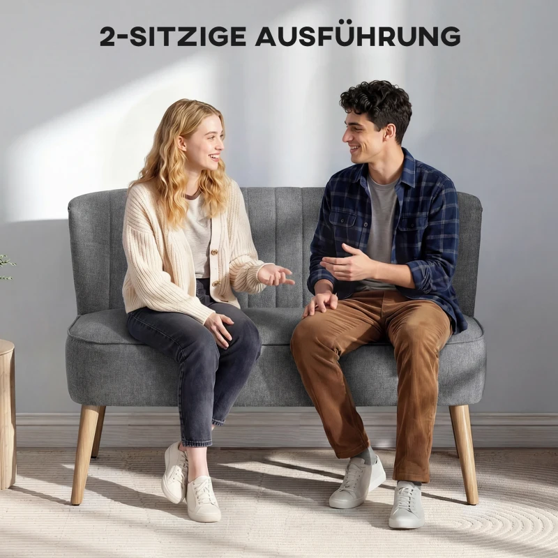 HOMCOM 2-zits sofa, gestoffeerde sofa linnenlook, houten frame, voor woonkamer slaapkamer, 117 cm, grijs