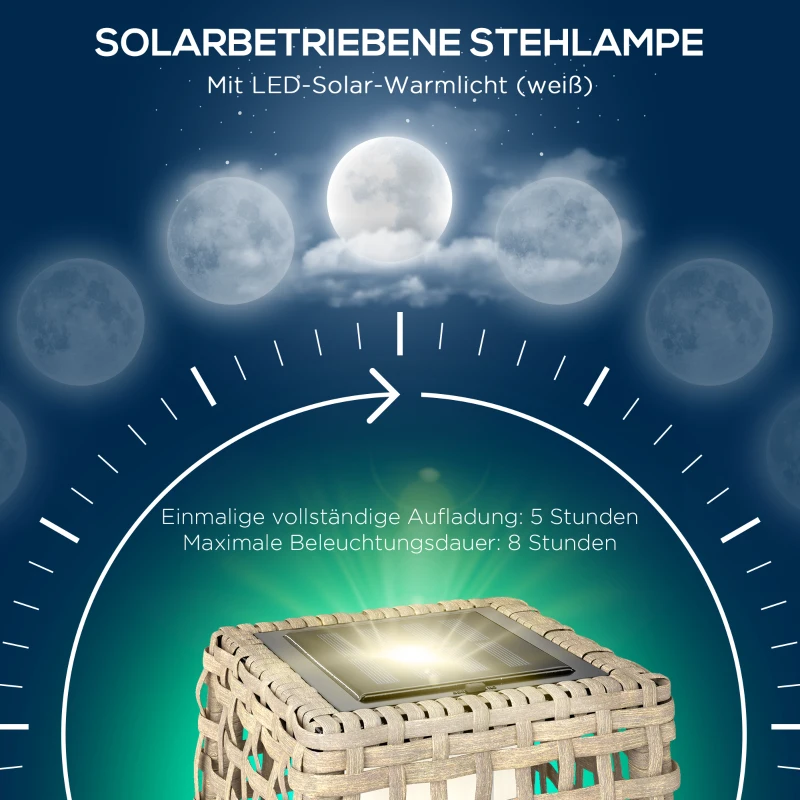 Outsunny Zonne Staande Lamp Rattan Zonne-lamp met Lichtsensor Automatische LED Boho-stijl IP44 Waterdicht