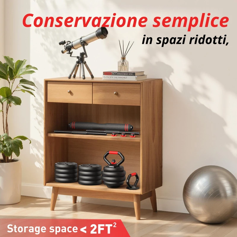 Set di manubri regolabile 5‑in‑1, set da 2, ammortizzante, salva-pavimento, anti-ruggine e inodore, 57,5x29x17,5 cm, Nero