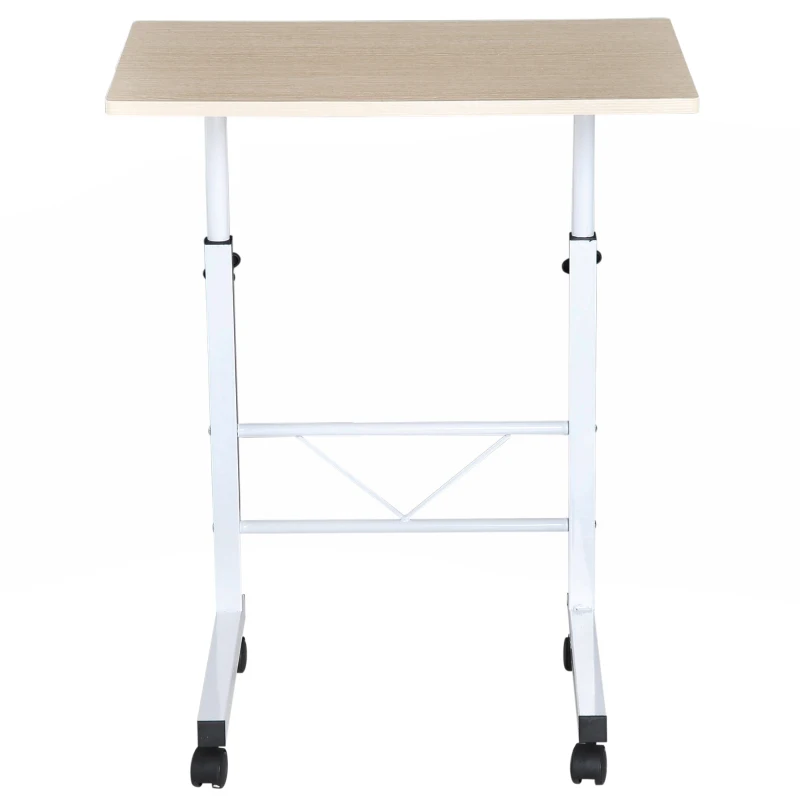 HOMCOM bijzettafel in hoogte verstelbare salontafel verrijdbaar bureau met wielen parkeerremmen C-vormige tafel spaanplaat staal ijzer kunststof wit esdoorn 60 x 40 x 68-78 cm