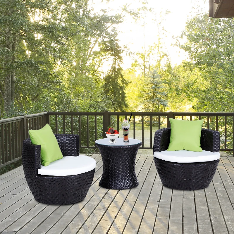 Outsunny Set Mobili in Rattan Set 2 Poltrone, Tavolino con Cuscini 3pz Giardino Esterno