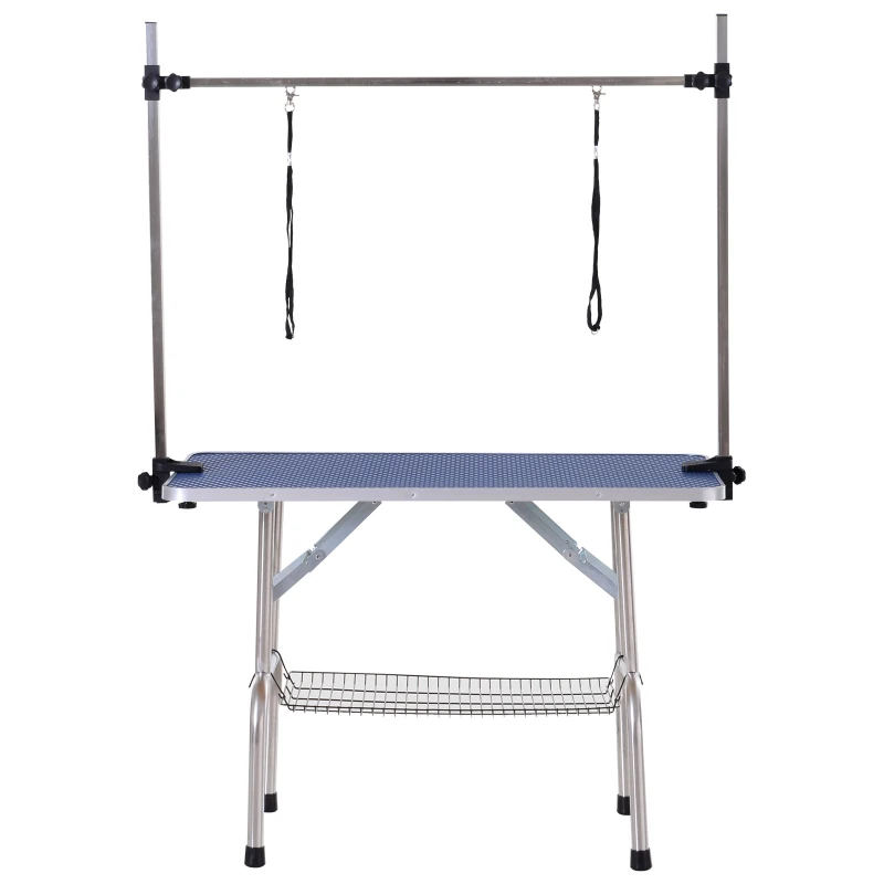 PawHut Trimtafel, scheertafel in hoogte verstelbaar met ondermand voor honden inklapbaar blauw(m-14)
