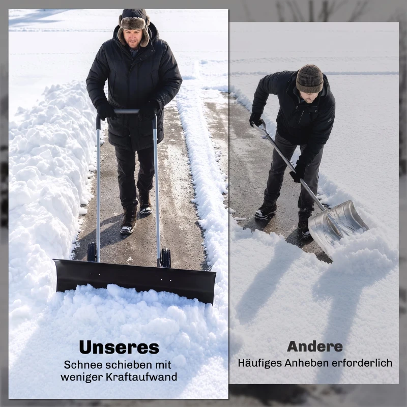 Outsunny Sneeuwschuiver 95 cm extra breed aluminium met wielen, verstelbare antislipgreep, schuin