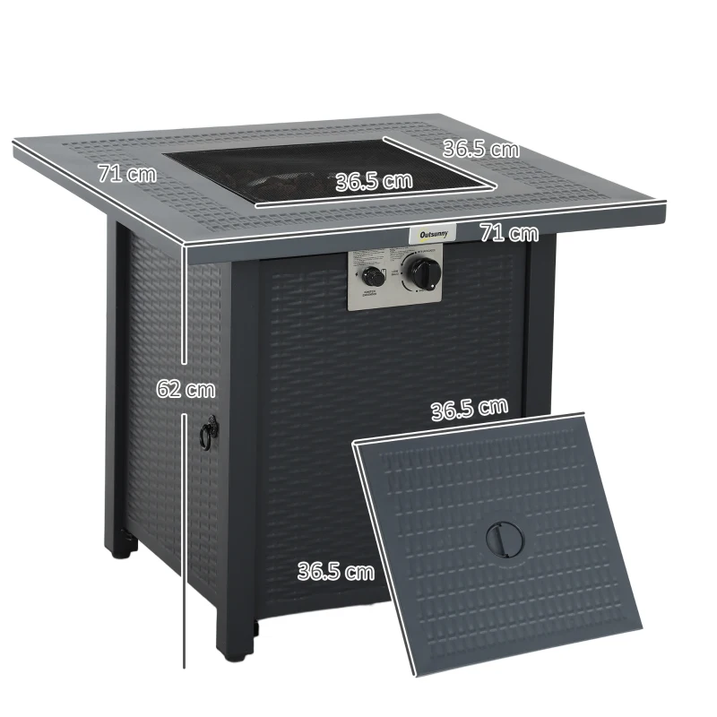 Outsunny 71 x 71cm 40000 BTU Gas Firepit Table - Black/Dark Grey