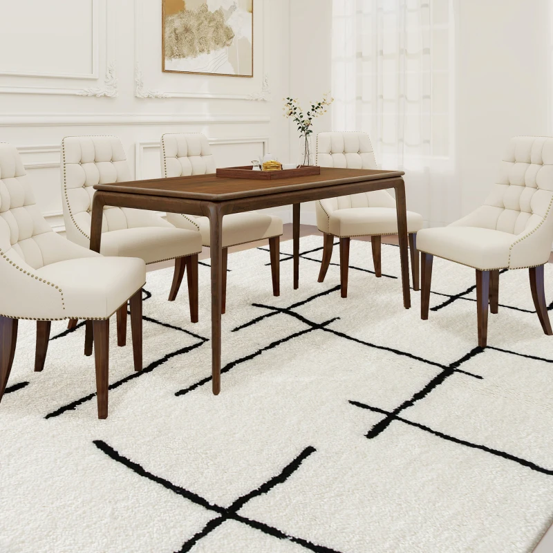 HOMCOM Modern Fluffy Area Rug, Geometric Pattern Washable Rug, Soft High Pile Floor Carpet for Living Room, Bedroom, Dining Room, Home Office, 170 x 120 cm, Cream