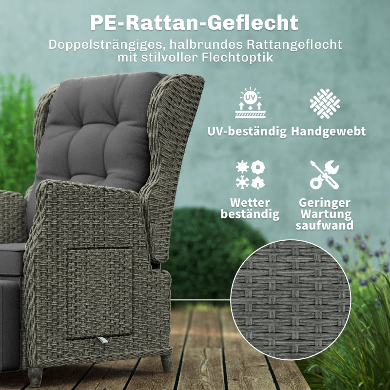 Outsunny Rotanstoel met Inklapbare Tafel, Ligstoel Tuinstoel Verstelbare Rugleuning en Voetsteun 81 x 58 x 98,5 cm Donkergrijs