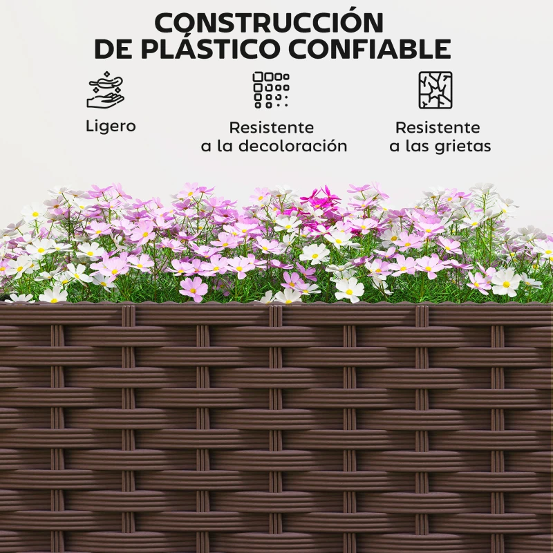 Outsunny Jardinera con Enrejado Ruedas con Drenaje para Cultivos Verduras Flores Hierbas 40x40x165 cm Marrón