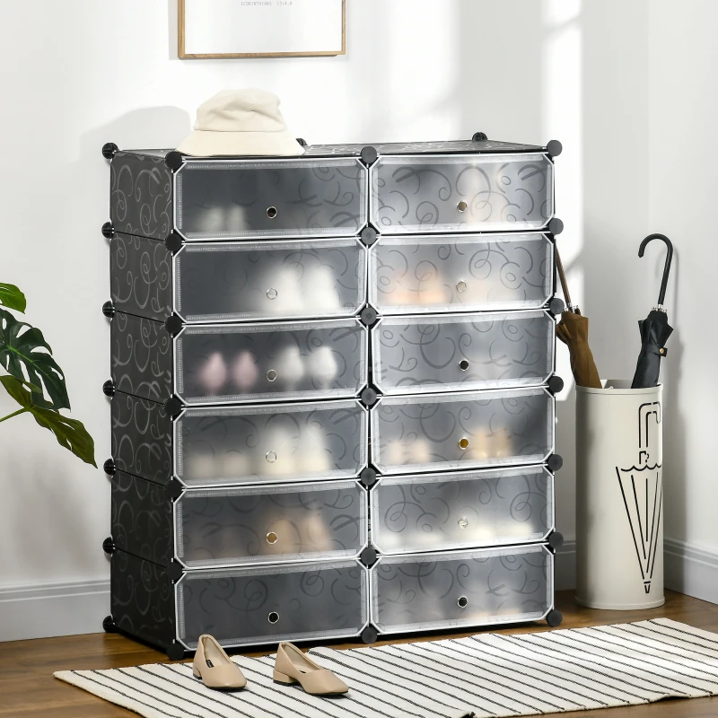 HOMCOM Mobile Scarpiera Modulare Salvaspazio, 12 Cubi 45x35x16 cm in Acciaio e PP, Nero e Bianco