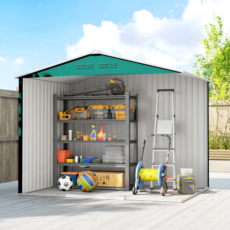 Outsunny Cobertizo de Jardín Exterior 3,6 m² 236x171x191 cm con Puertas Correderas y Ranuras de Ventilación Verde