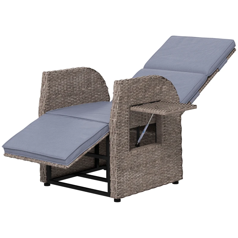Outsunny 148° Reclining Rattan Garden Armchair, with Footrest - Brown/Grey
