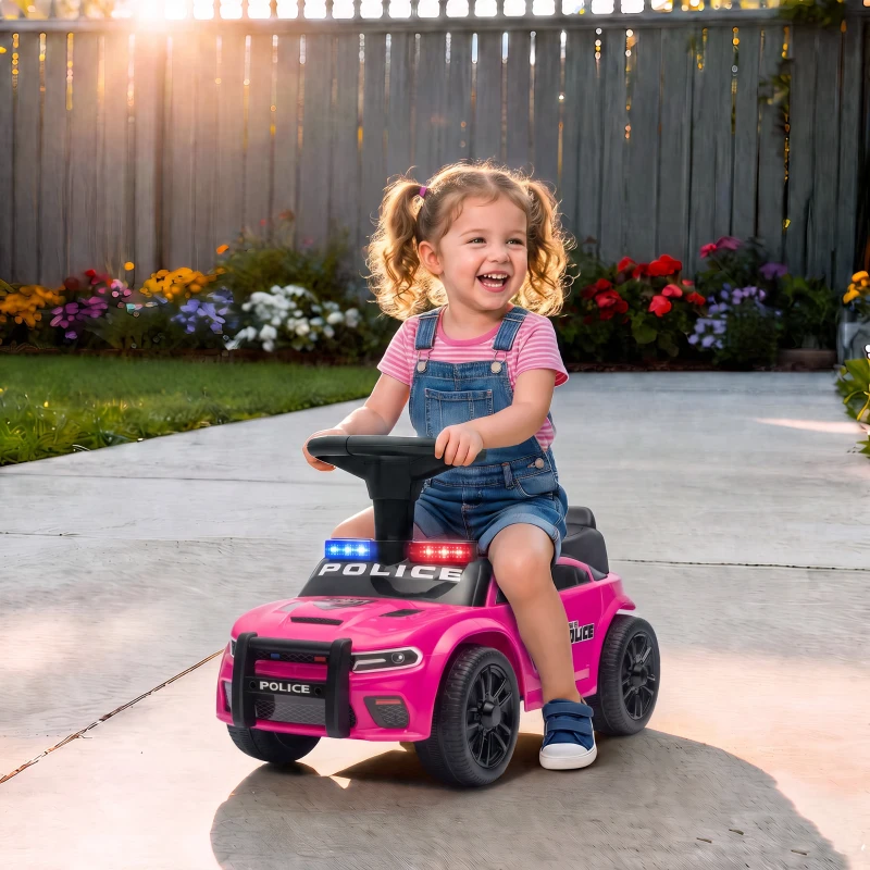AIYAPLAY Coche Correpasillos de Policía para Niños de 18-36 Meses con Luz Música y Espacio de Almacenaje 65x29,5x36 cm Rosa
