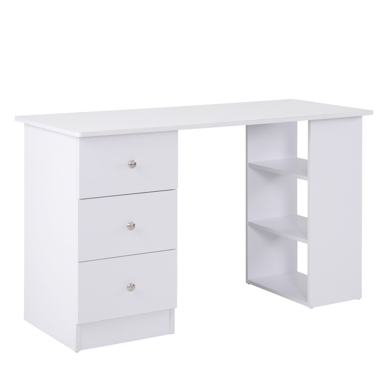 HOMCOM Bureau informatique multimédia multi-rangements 3 tiroirs 2 étagères 120L x 49l x 72H cm blanc