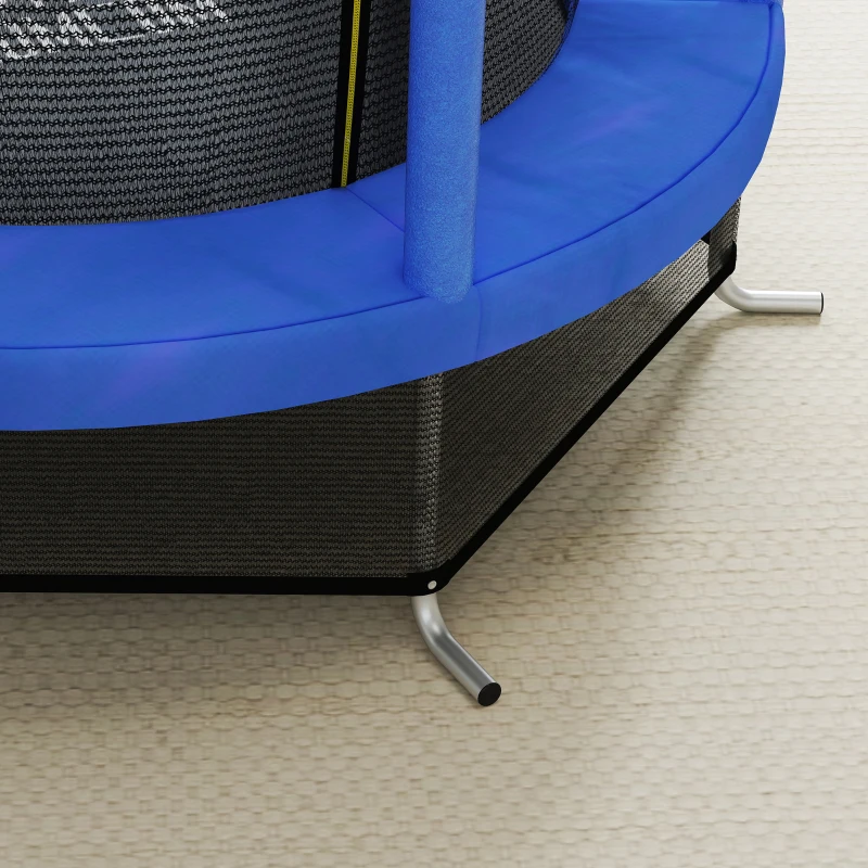 HOMCOM Tappeto Elastico per Bambini 3-6 Anni con Rete di Protezione, 6 Colonne e 3 Ingressi, Ø140x190 cm, Blu e Nero