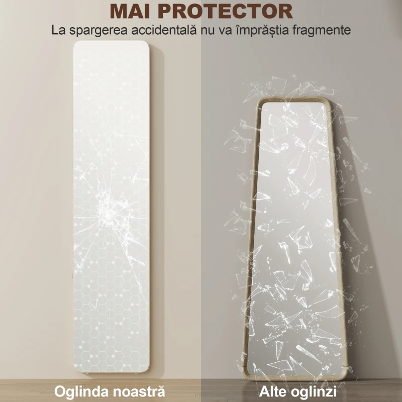 HOMCOM Oglindă de Podea și de Perete cu Cadru din Lemn și Suport Pliabil, 37 x 43 x 156 cm, Culoare Lemn