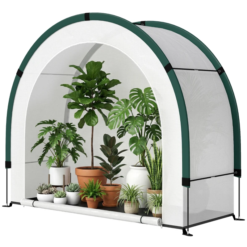 Outsunny Foldable Small Greenhouse, Portable Green House Mini Greenhouse with Zipper Door, PE Base, 200 x 80 x 164 cm, Green