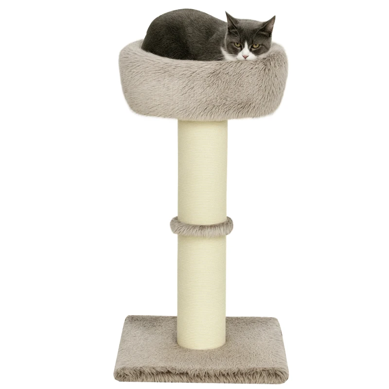PawHut Kattenboom, 87 cm, Kattentoren met Dikke Krabpaal, Pluchebed, Binnen, Draagt tot 6 kg, Bruin