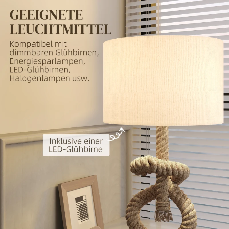 HOMCOM Tafellamp in Maritieme Stijl met USB-Oplaadpoort, Warm, Touwdecor, 30x30x55 cm