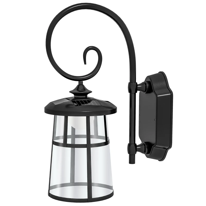 Outsunny Lampada da Giardino con Pannello Solare, Impermeabile IP44 e Accensione Automatica, Nero
