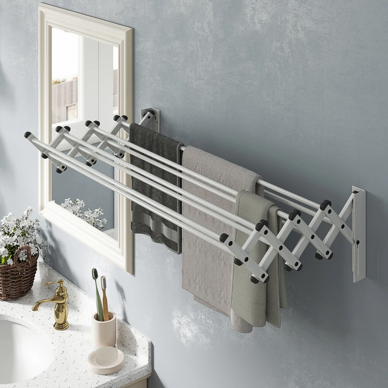 HOMCOM Handtuchhalter, Aluminium, verstellbar, für Innen- und Außenbereich, Silber(m-10)