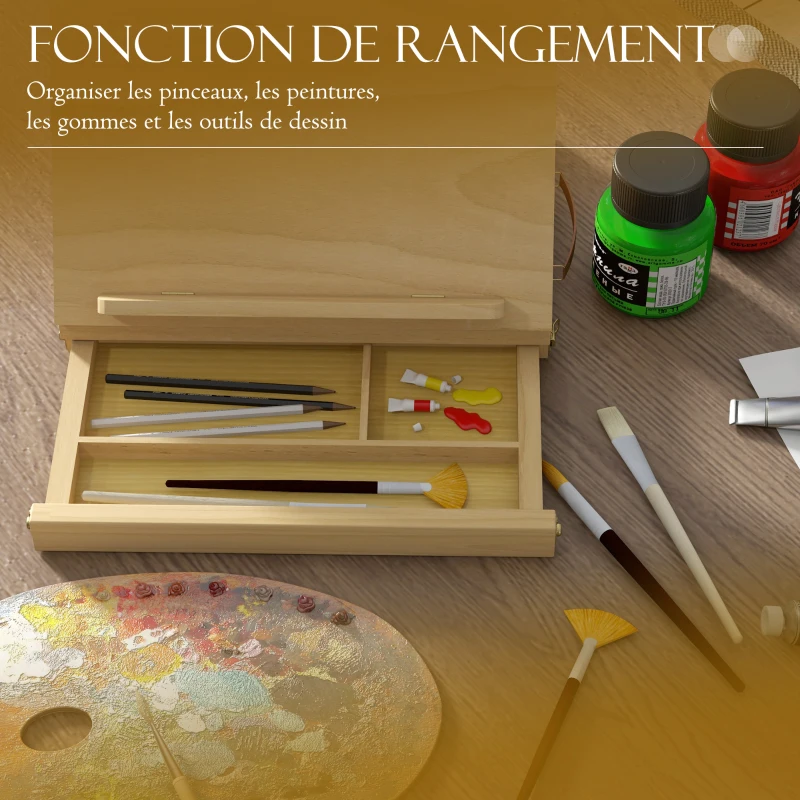 Vinsetto Chevalet de table en bois avec tiroir de rangement pour des toiles jusqu'à 24,5 cm pour adultes débutants bois naturel