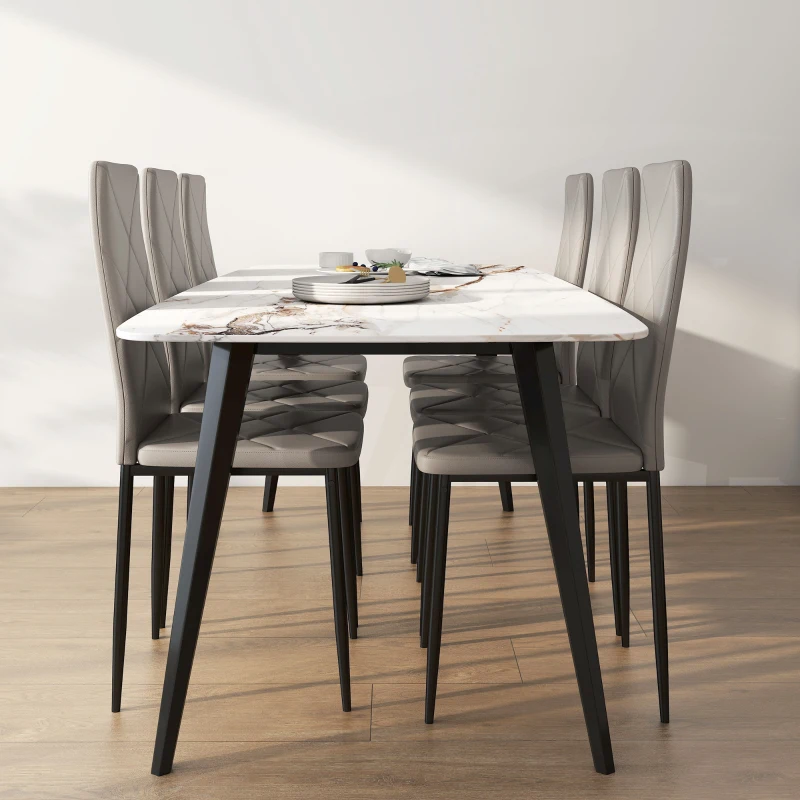 HOMCOM Set di 6 Sedie da Pranzo Moderne con Schienale Alto in Finta Pelle e Acciaio, 41x50x97 cm, Grigio