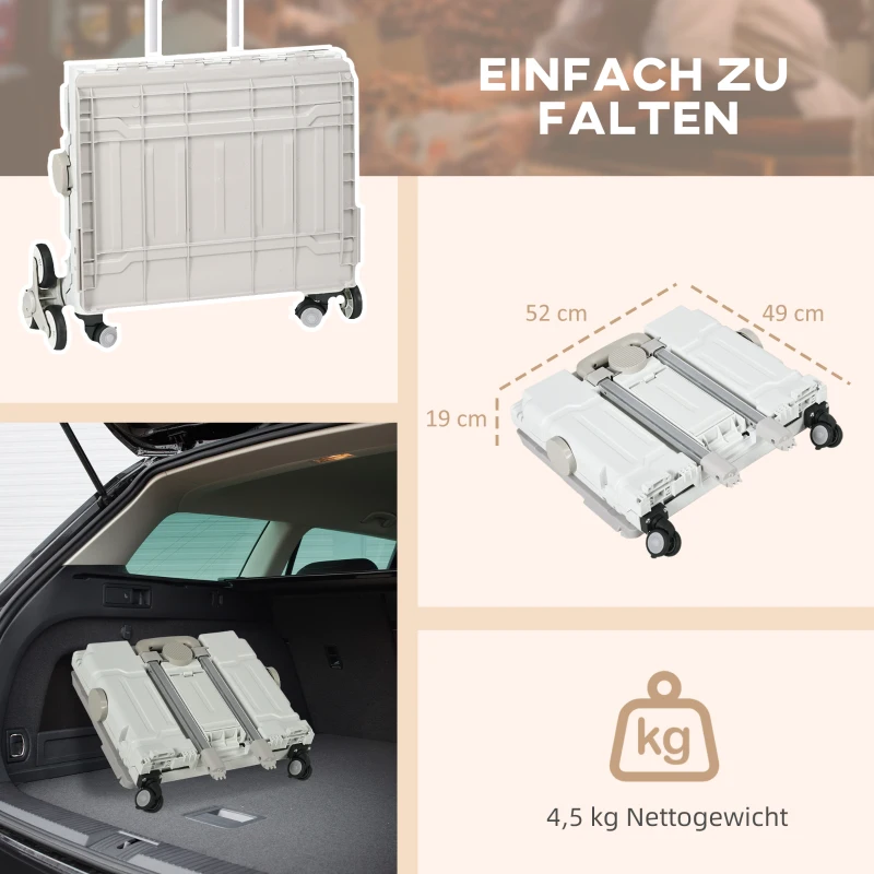 HOMCOM Winkelwagen Winkeltrolley, traploper, inklapbaar, telescopisch handvat, belastbaar tot max 65 kilo, wit(m-4)