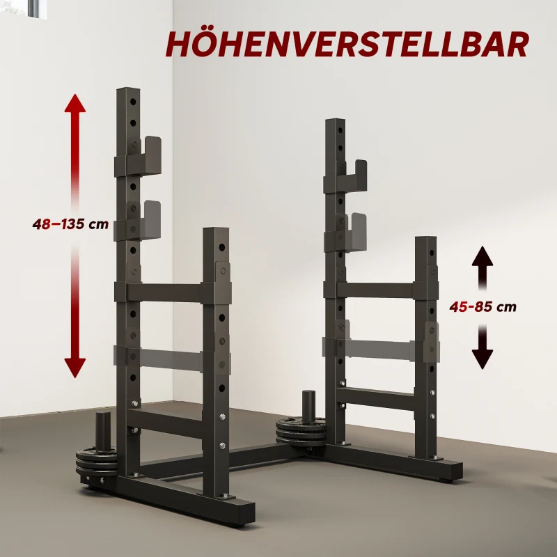 SPORTNOW Halterstandaard 2 Niveaus Gewichtshouder van Staal Squat Rack tot 300 kg Zwart