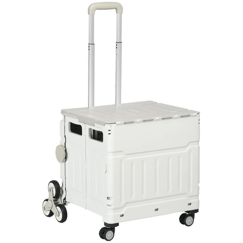 HOMCOM Winkelwagen Winkeltrolley, traploper, inklapbaar, telescopisch handvat, belastbaar tot max 65 kilo, wit(m-10)
