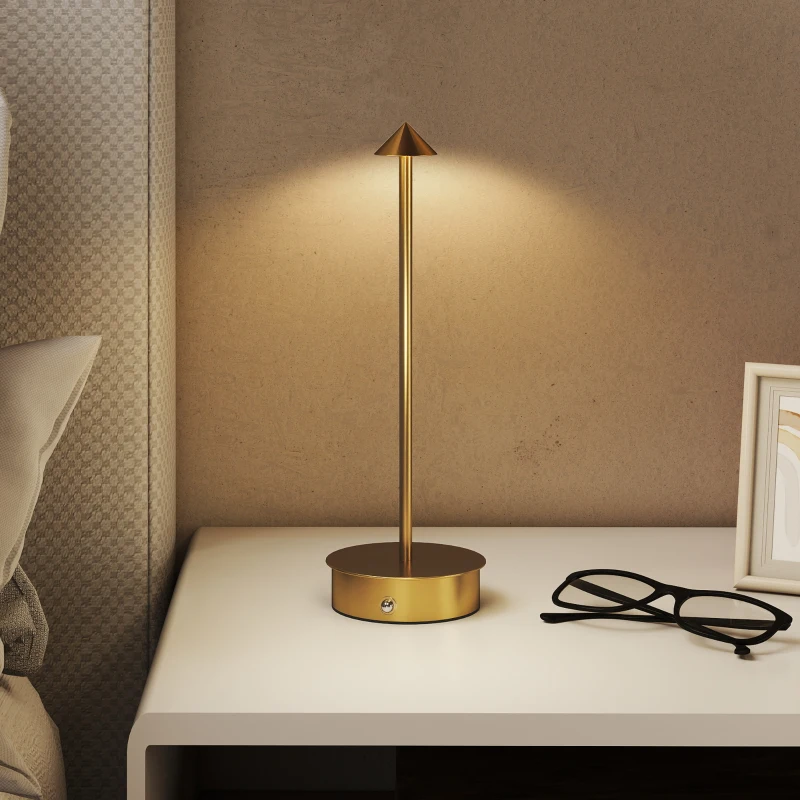 HOMCOM Juego de 2 Lámparas de Mesa LED Recargables con USB y Control Táctil y Luz Regulable Ø10x30 cm Dorado