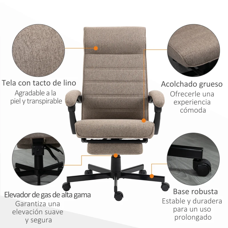 Vinsetto Silla de Oficina Reclinable con Altura Ajustable Reposabrazos y Reposapiés Retráctil 68x67x106-114 cm Marrón