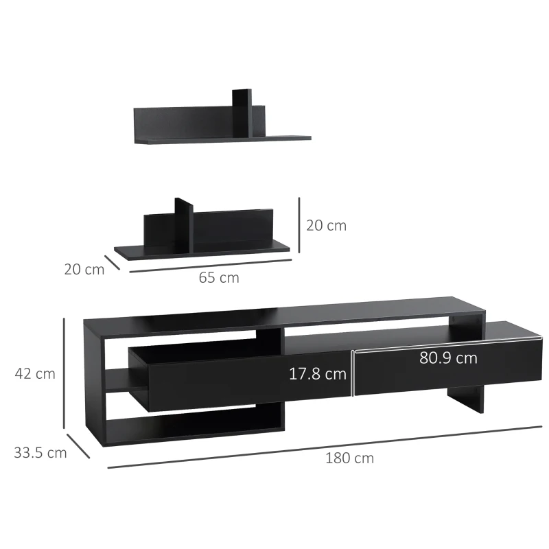 HOMCOM Mobile Porta TV Moderno con 2 Mensole in Legno, Vani Aperti e Armadietti, Nero