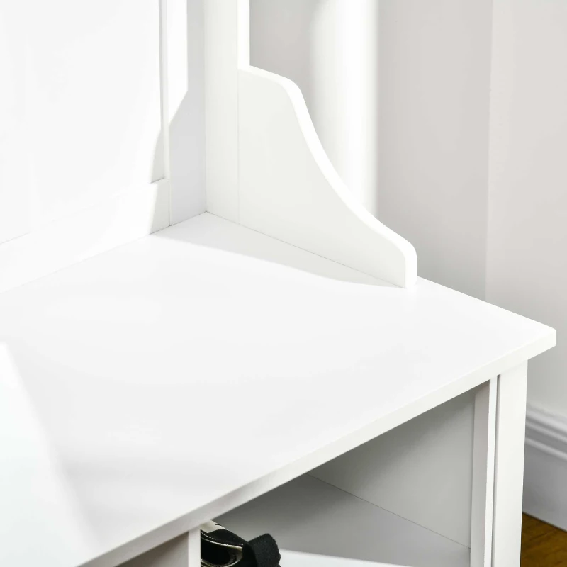 HOMCOM Appendiabiti Attaccapanni da Terra con Specchio Scarpiera 4 Ganci Legno 80x40x170cm Bianco